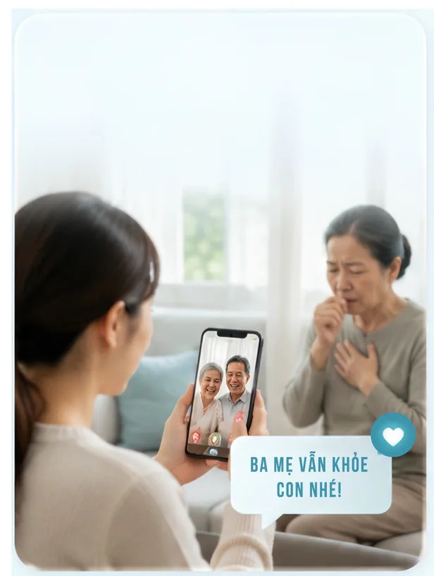 Con gái gọi video về nhà hỏi thăm ba mẹ